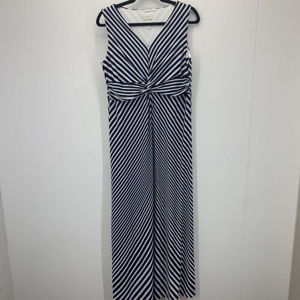 Chicos Womens Medium Maxi Dress Sleeveless Striped Crossover Bodice Beach Flowy